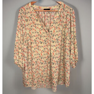 Tahari Top Womens 2X XXL Floral ¾ Sleeve Blouse Spring Cottage Flowy Mint Green